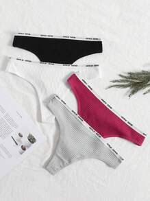 DORSU Yoga 4pcs/Lot Letter Pattern Low-Rise Seamless T-Back Sexy Underwear Sports - Multicolor - View 1