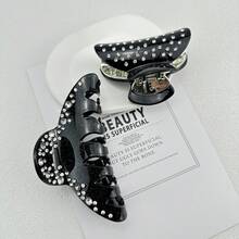 2入組黑色紋理鑲嵌水晶夾子套裝 - 黑色 - 查看 5