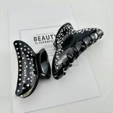 2入組黑色紋理鑲嵌水晶夾子套裝 - 黑色 - 查看 4