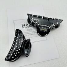 2入組黑色紋理鑲嵌水晶夾子套裝 - 黑色 - 查看 3