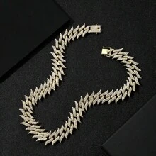 1 件歐美男士合金嘻哈首飾全裝飾荊棘形狀獨特蛇骨吊墜項鍊 - 荊棘嘻哈項鍊 - 查看 17
