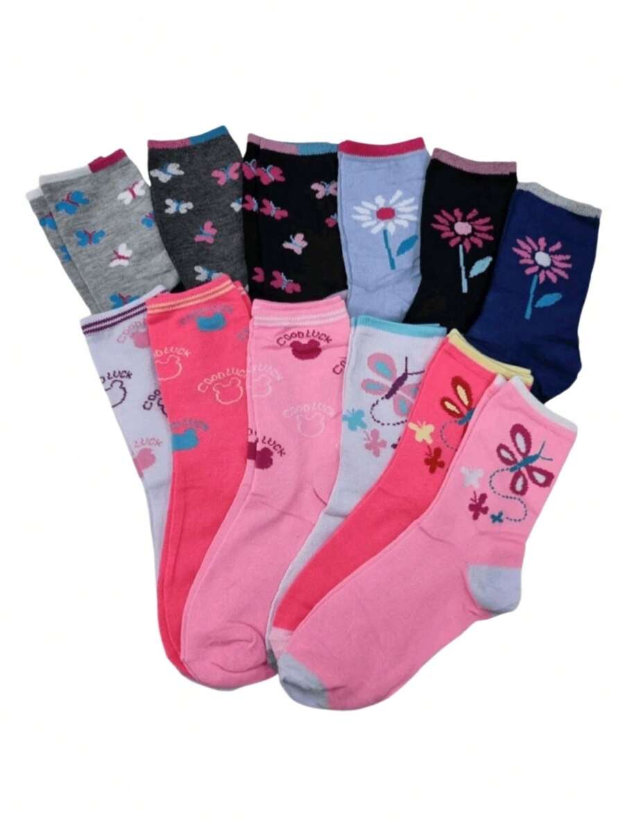 Kit 6 Pares de Meia Feminina Cano Alto Estampado