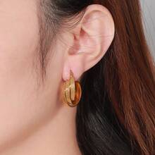 Stainless Steel Circle Hoop Earrings For Women, Versatile 18k Gold Plated Titanium Steel Earrings - Gold - View 3