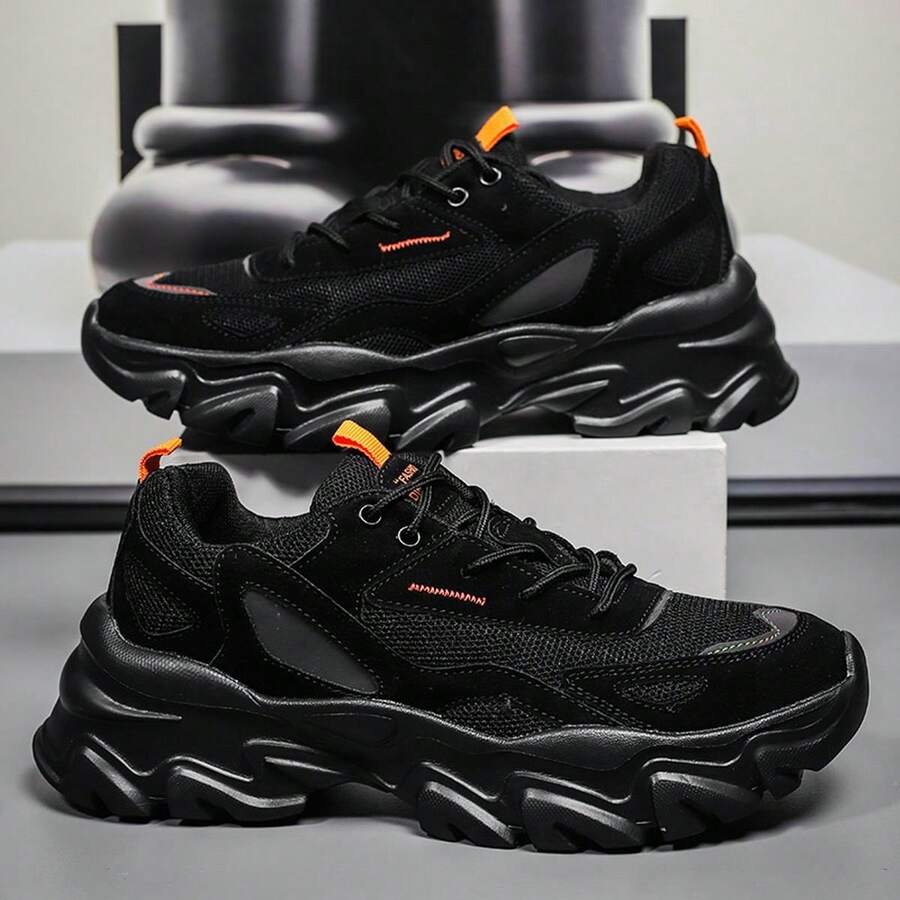 新款運動休閒鞋,粗跟運動鞋,時尚男鞋風尚前沿 - 黑色 - 查看 1