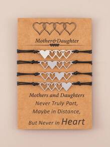 4 件創意個人化不銹鋼四連心形編織設計手鍊女式,母親節禮物 - 愛心 - 查看 2