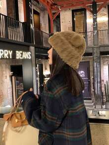 秋冬款毛絨熊耳帽子 - 棕色 - 查看 10