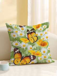 1pc Butterfly Pattern Printed Cushion Cover, Modern Pillow Case, Single-Sided Printing, Sofa Use, Home Decorative Pillow Case (Pillow Core Not Included)