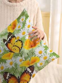 1pc Butterfly Pattern Printed Cushion Cover, Modern Pillow Case, Single-Sided Printing, Sofa Use, Home Decorative Pillow Case (Pillow Core Not Included)