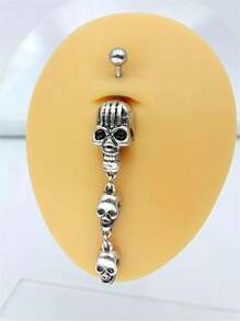 1 件不銹鋼條帶骷髏吊墜肚臍環,送給女朋友的完美禮物 - 復古銀色 - 查看 9