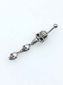 1 件不銹鋼條帶骷髏吊墜肚臍環,送給女朋友的完美禮物 - 復古銀色 - 查看 7