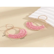 Nuevos Aretes Colgantes Hechos A Mano En Estilo Bohemio Trenzado De Hierba De Rafia De Europa Y América, Creativo Trenzado Hecho A Mano - Morado - Ver 8