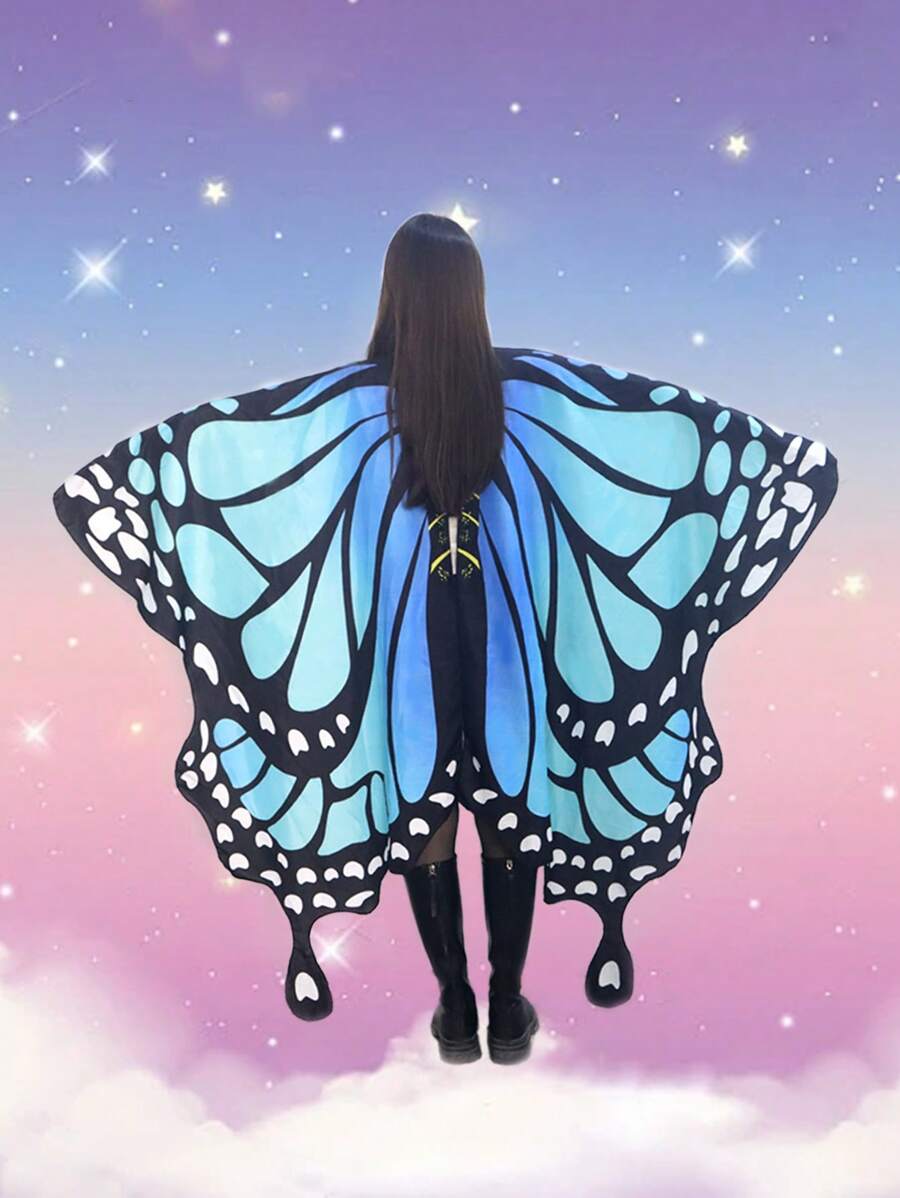 新款蝴蝶斗篷淺藍色蝴蝶斗篷舞蹈服飾裝飾蝴蝶翅膀 - 淺藍色 - 查看 1