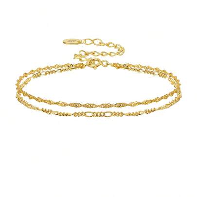 ORSA JEWELS 1入組正品925純銀雙層鏈條手鍊，拋光處理，適用於女性生日周年紀念日婚禮派對假日珠寶禮物
