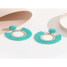 歐美新款時尚手工編織草耳環,誇張優雅的圓形耳飾 - 寶藍色 - 查看 5