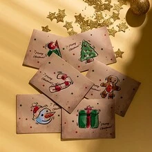2sets Retro Christmas Gold Foil Greeting Card Set With Creative Korean Cartoon Design, Including Envelopes - Style a - View 2