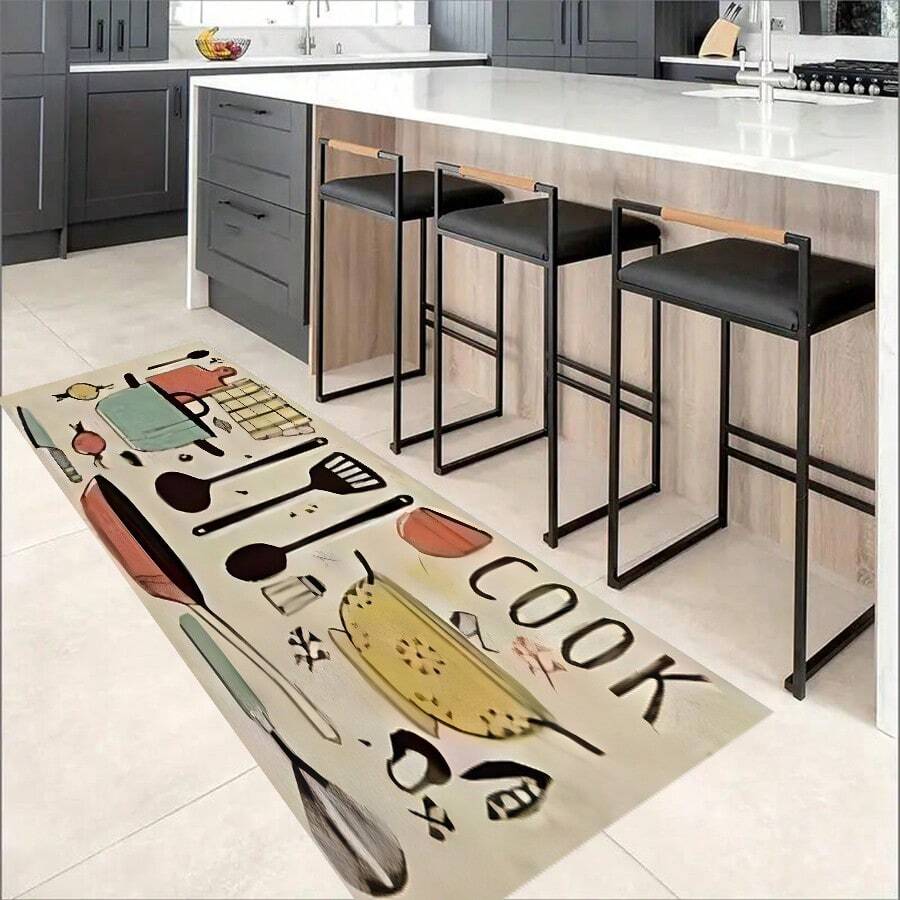 1pc Anti-Fatigue Kitchen Mat, Non-Slip & Oil Proof Crystal Velvet Carpet For Kitchen, Easy To Wash & Durable - Khaki Tableware - View 1
