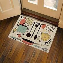 1pc Anti-Fatigue Kitchen Mat, Non-Slip & Oil Proof Crystal Velvet Carpet For Kitchen, Easy To Wash & Durable - Khaki Tableware - View 5