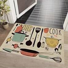 1pc Anti-Fatigue Kitchen Mat, Non-Slip & Oil Proof Crystal Velvet Carpet For Kitchen, Easy To Wash & Durable - Khaki Tableware - View 4