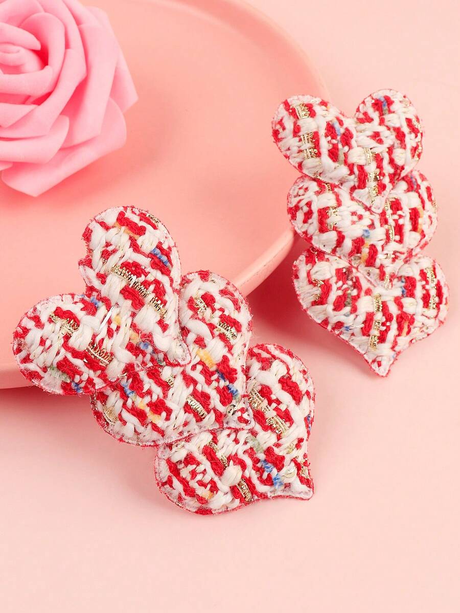 2入組情人節心形裝飾髮夾,女孩女士髮飾 - 彩色 - 查看 1