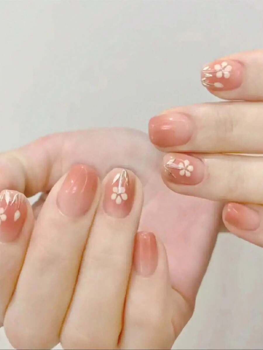 JIEYAN 24 件時尚漸層花卉美甲套裝升級您的造型,適合派對、舞蹈和日常穿著,配有果凍凝膠和指甲銼 - 彩色 - 查看 1