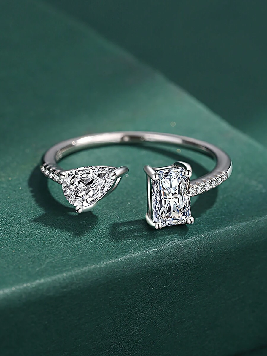 ESBERRY 1枚可调节几何戒指，女士拇指戒指，925纯银精致珠宝礼品 - 銀色 - 查看 1