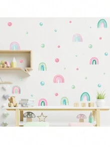 卡通彩虹波点墙贴，适用于房间和客厅，自粘装饰 - 卡其色 - 查看 4