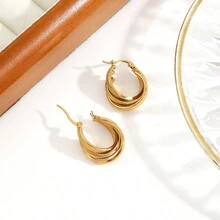Stainless Steel Circle Hoop Earrings For Women, Versatile 18k Gold Plated Titanium Steel Earrings - Gold - View 2