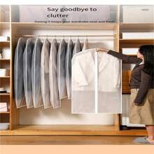 1pc Transparent Dustproof Garment Bag With Hanger Hook, For Suit, Coat, Clothes Storage, Wardrobe - White - View 3