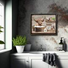 1pc Canvas Poster, Rustic Art, Funny Bathroom Wall Art Decor, Highland Cow Wall Art, Farmhouse Bathroom Decor, Ideal Gift For Bedroom Living Room Corridor, Wall Art, Wall Decor, Fall Decor, Wall Decor, Room Decoration, No Frame Gifts Birthday Graduation