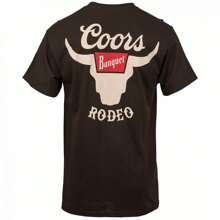 Rodeo Horns Logo Brown Front And Back Print T-Shirt - 棕色 - 查看 3