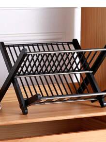 1 件折疊碗碟架,免安裝排水收納架,廚房碗碟架,雙層餐具架,家用碗碟 - 黑色 - 查看 4