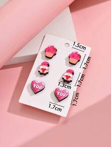 3對愛心聖誕老人冰淇淋信封耳環女式優雅甜美飾品約會情人節禮物耳環套裝 - 彩色 - 查看 5