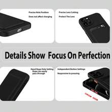 1pc Black Smartphone Case With Bracket, Contrast Color Buttons, Card Slot, Soft TPU Silicone Matte Shell, Detachable Buttons, Thin And Lightweight, Cube Textured Design, Full Body Protection,International Version, Not The Domestic Version - Black - View 10