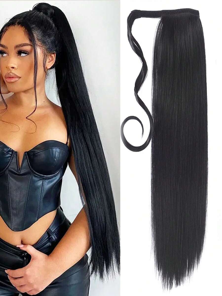 Tóc giả NỮ Sợi tổng hợp Tóc đuôi gà Phong cách Cao Tóc đuôi gà Thẳng tắp tự nhiên Tóc đuôi gà ( Đen ) 26inch 34inch - màu đen - Xem 1