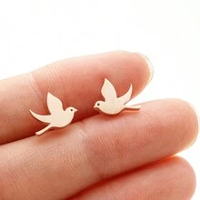 1Pair Stainless Steel Swallow Small Earring Little Bird Jewelry Hummingbird  Studs Animal Jewelry - Gold - View 10