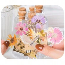 30張 '乾花標本製作' 系列乾花diy拼貼手帳,'祝你有美好的一天' Diy裝飾材料包,適合作為假期禮物 - 黃色 - 查看 5