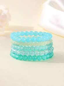 3-6pcs Colorful Beaded Elastic Rope Women's Bracelet - Multicolor - View 3