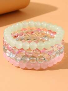 3-6pcs Colorful Beaded Elastic Rope Women's Bracelet - Multicolor - View 6