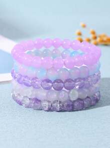 3-6pcs Colorful Beaded Elastic Rope Women's Bracelet - Multicolor - View 1