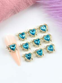 10入組指甲可穿戴飾品，空心3D心形星形設計，精美奢華DIY手工裝飾 - 藍色 - 查看 1