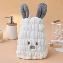 1pc White Cartoon Rabbit Printed Strong Water Absorption Quick-Drying Bath Towel Cap For Kids, Girls - White - View 10