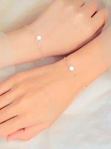 Stylever 1入時尚銀色圓盤鎖鏈手鍊，適用於女士精品珠寶贈禮假日