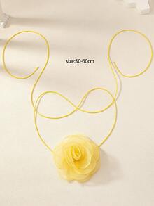 1件天鵝絨花朵頸鍊,女士用幻象花式項圈 - 黃色 - 查看 3