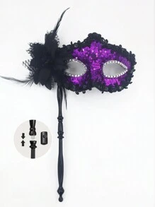 Makeup Party Purple Side Flower Little Girl Mask With Fixed & Handheld Stick Venetian Masquerade Dress Up Mask Role Play Prop - Purple - View 1