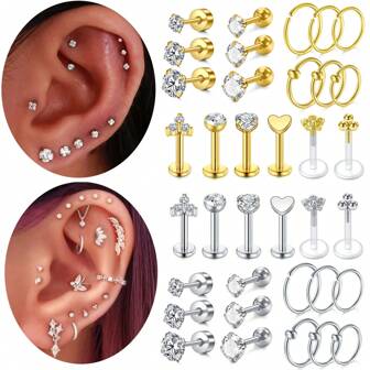 CIZME 18 st/set 316L Rostfritt Stål Öra Ben Hingst Kartilage Örhängen Helix Örhängen Tragus Piercing smycken Utsökt Öronpiercing Smycken Set