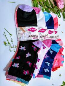 Kit 6 Pares de Meia Feminina Cano Alto Estampado