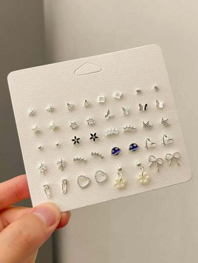 1套20對星球系列精美耳環鋅合金蝴蝶皇冠耳環套裝女士日常使用