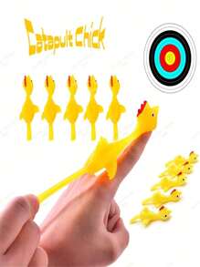 5 Piezas Lanzador De Pavos, Divertido Juguete Elástico Con Forma De Pollito Que Se Puede Lanzar Con Una Gomera, Pegajoso Y Decompresivo, Ideal Para La Práctica. Juguete De Broma Novedoso Y Divertido. - Amarillo - Ver 2