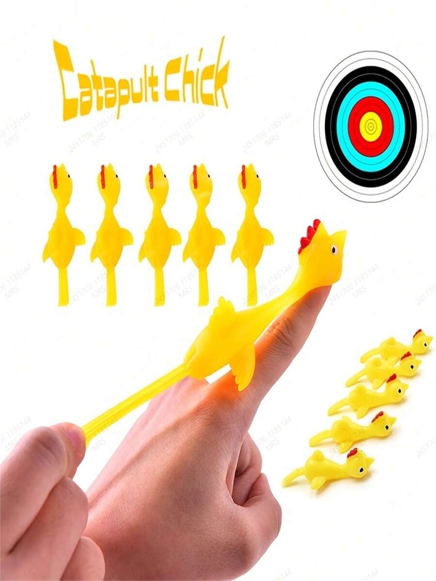 5 Piezas Lanzador De Pavos, Divertido Juguete Elástico Con Forma De Pollito Que Se Puede Lanzar Con Una Gomera, Pegajoso Y Decompresivo, Ideal Para La Práctica. Juguete De Broma Novedoso Y Divertido.
