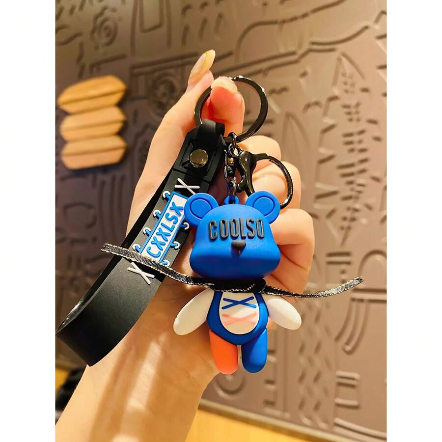 1入組綁帶泰迪熊鑰匙扣,高端風格,男女適用,適用於背包裝飾、汽車鑰匙扣、玩具人物 - 藍色 - 查看 1